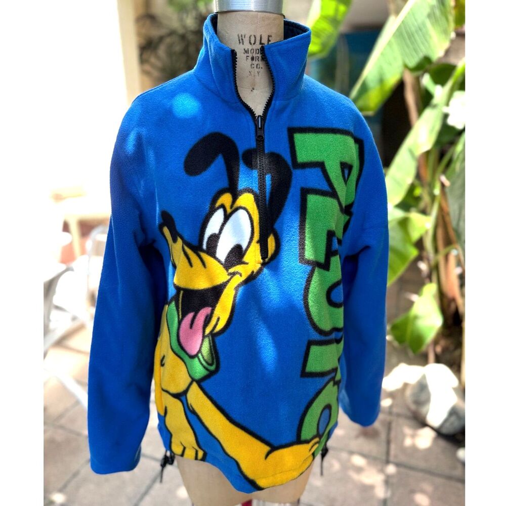 Disney Mickey Pluto Reversible Blue Fleece Navy Wndbrkr Unisex Swetshirt Size XS